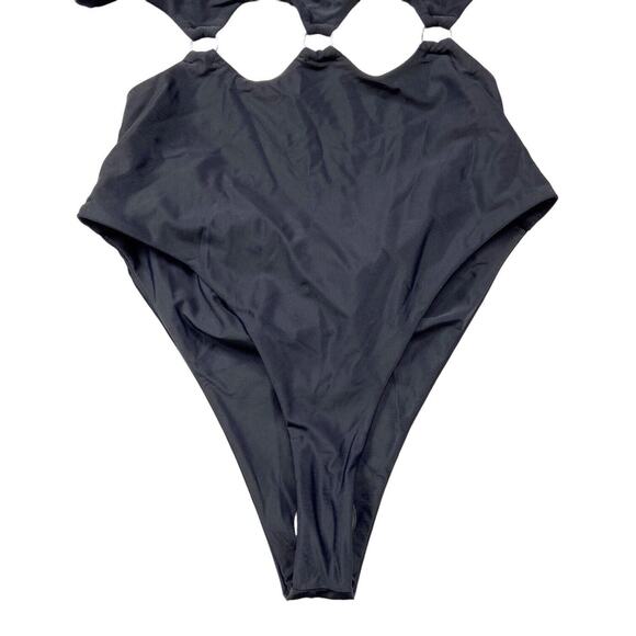 Black One Piece Swimsuit Monokini Bikini Bathing Suit Black Cut Out Womens Large - Picture 6 of 8